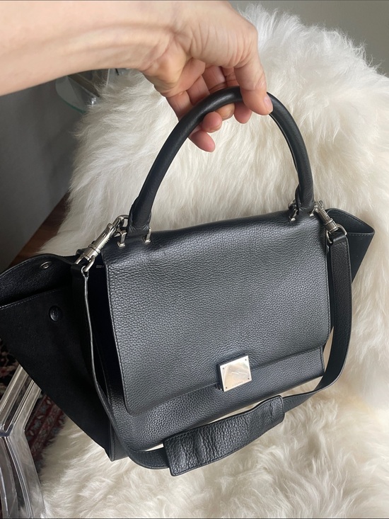 Celine Handbags - Celine Black Leather Top-Handle Satchel with Silver Hardware
